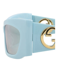 Gucci Womens Shield/Wrap Blue Light Blue Silver Fashion Designer Eyewear
