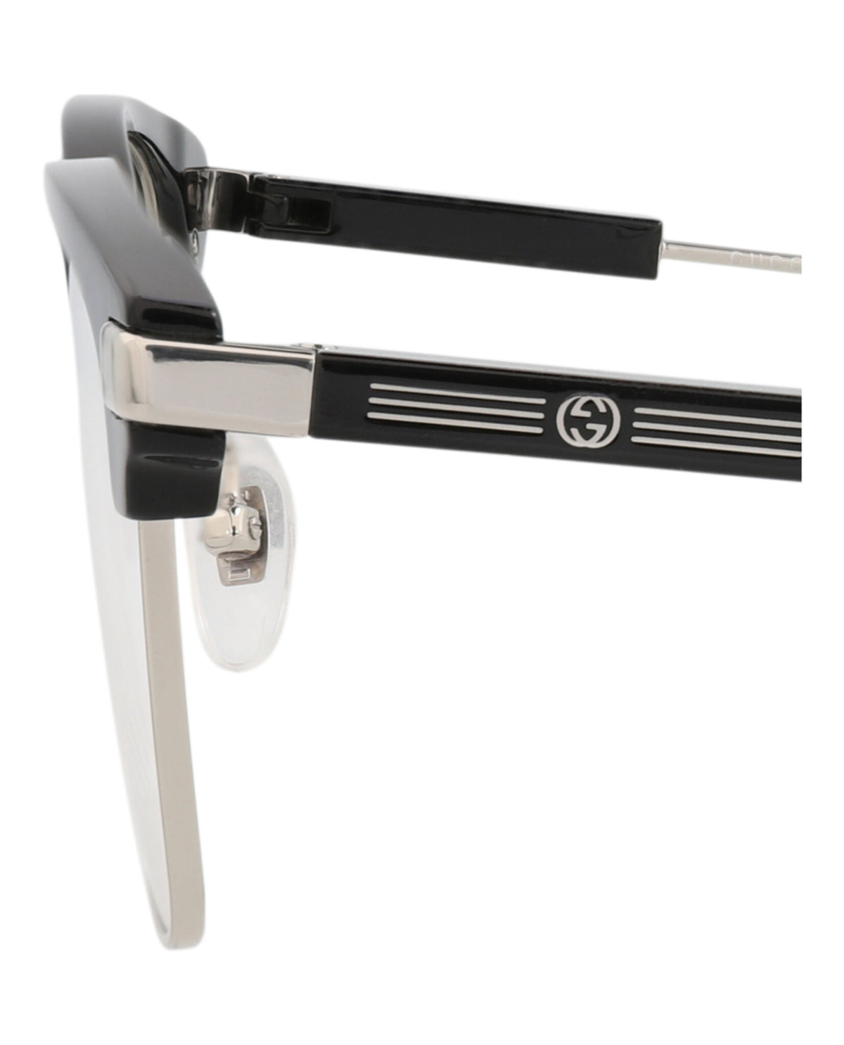 Gucci Mens Square/Rectangle Black Silver Transparent Fashion Designer Eyewear