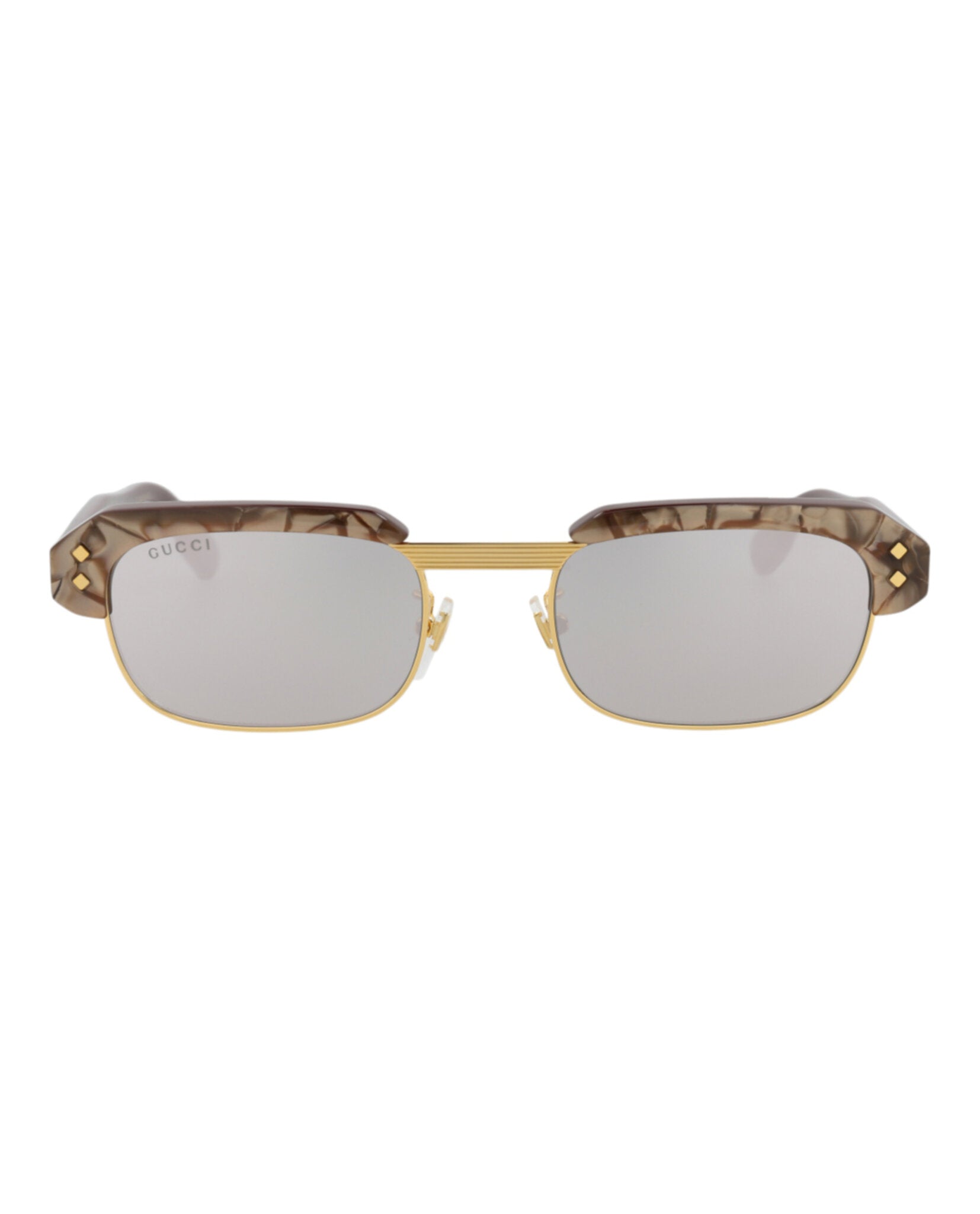 Gucci Gucci Mens Square/Rectangle Brown Brown Silver Fashion Designer Eyewear