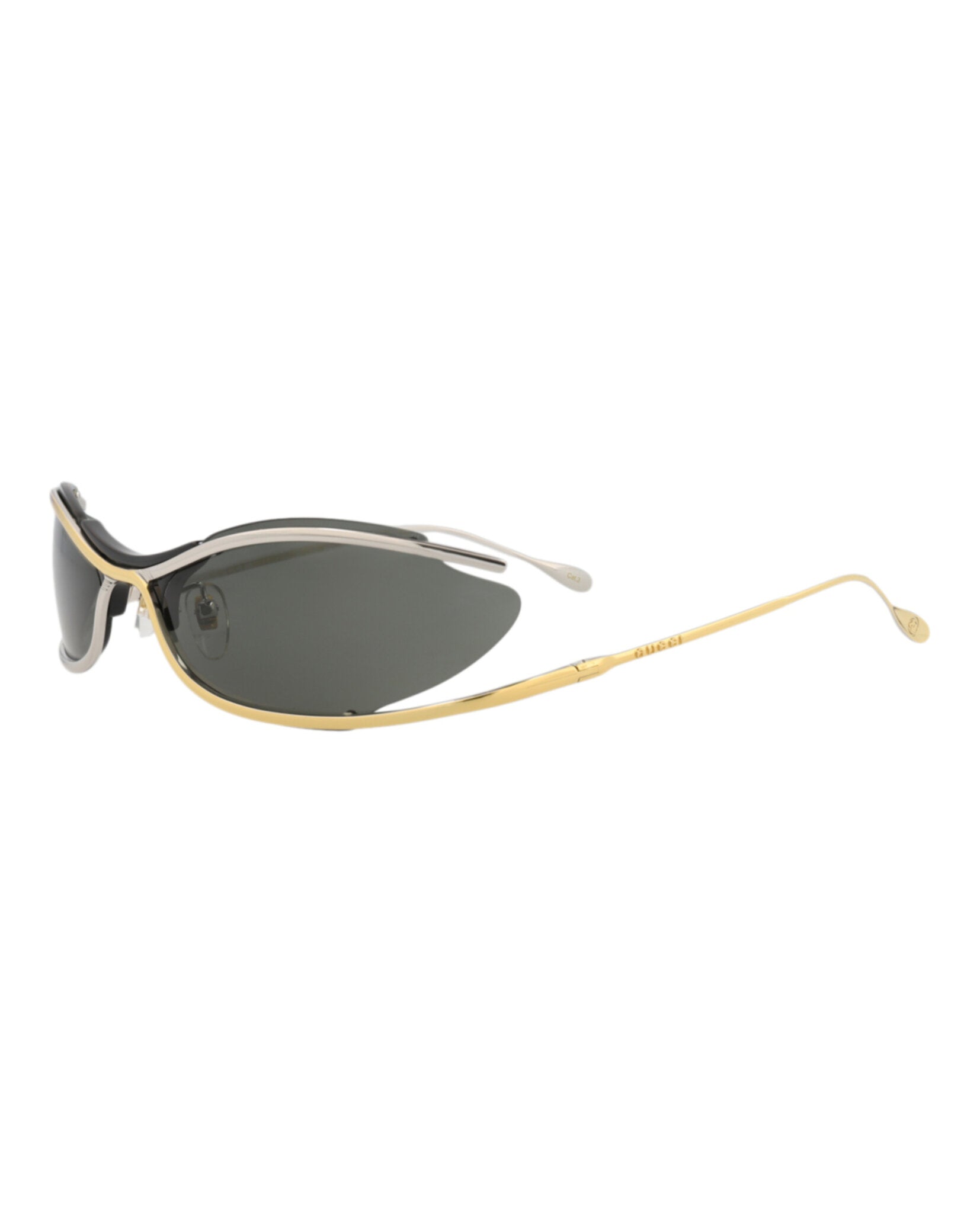 Gucci Gucci Mens Shield/Wrap Gold Gold Grey Fashion Designer Eyewear
