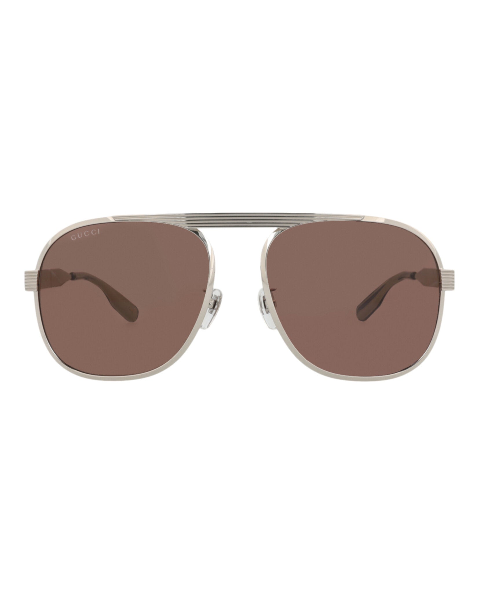 Gucci Gucci Mens Aviator Silver Silver Brown Fashion Designer Eyewear