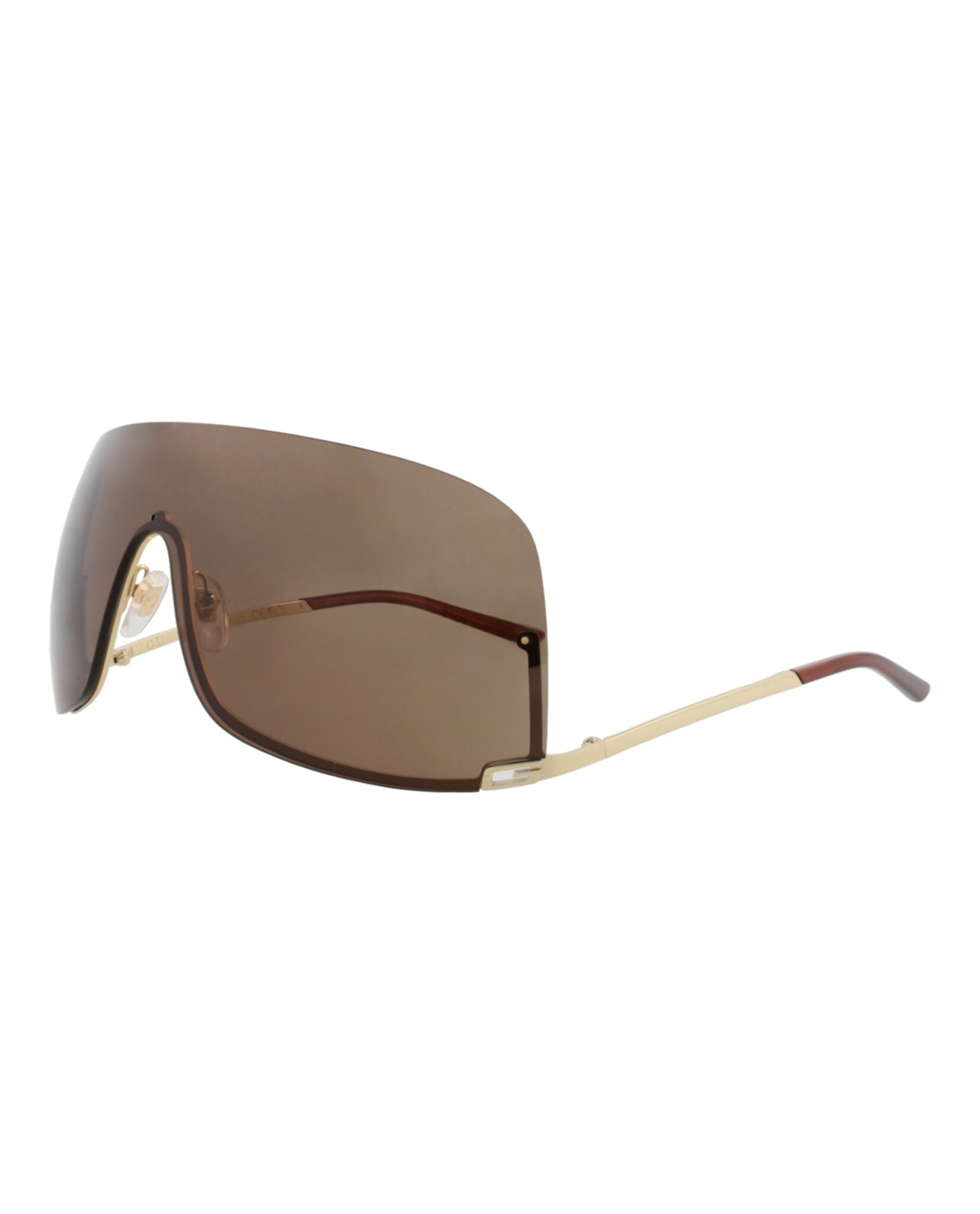 Gucci Unisex Shield/Wrap Gold Gold Brown Fashion Designer Eyewear