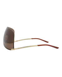 Gucci Unisex Shield/Wrap Gold Gold Brown Fashion Designer Eyewear