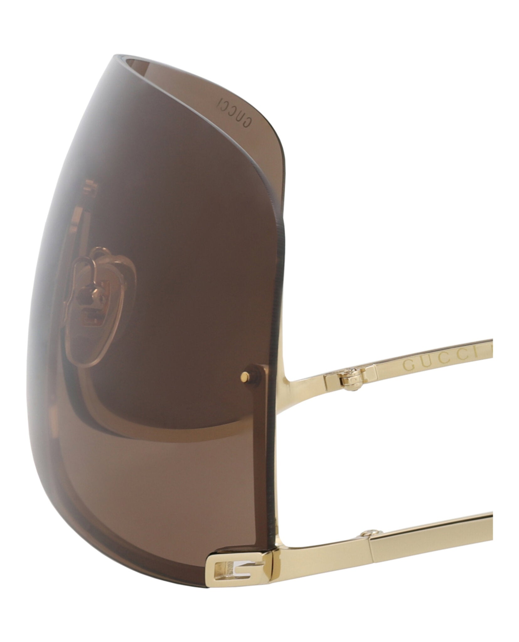 Gucci Unisex Shield/Wrap Gold Gold Brown Fashion Designer Eyewear