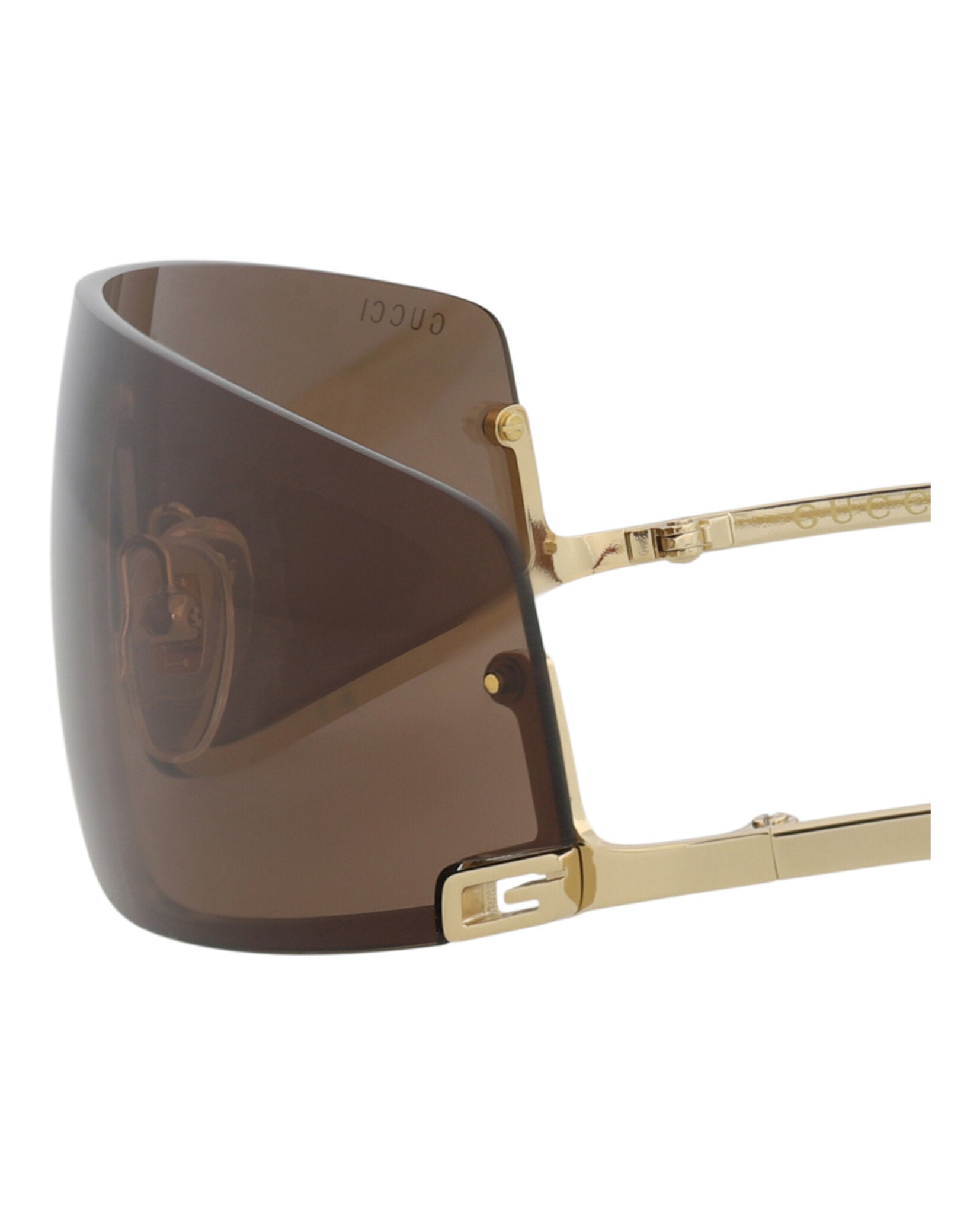 Gucci Gucci Unisex Shield/Wrap Gold Gold Brown Fashion Designer Eyewear