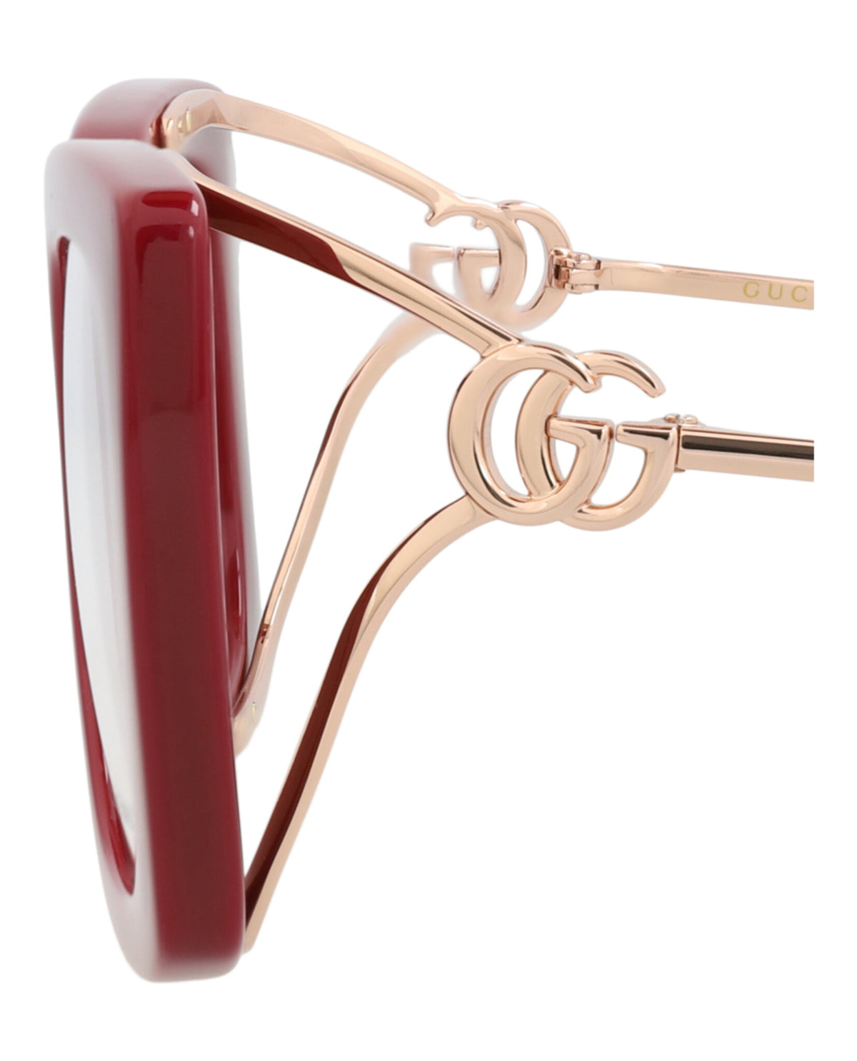 Gucci Womens Square/Rectangle Burgundy Gold Transparent Fashion Designer Eyewear