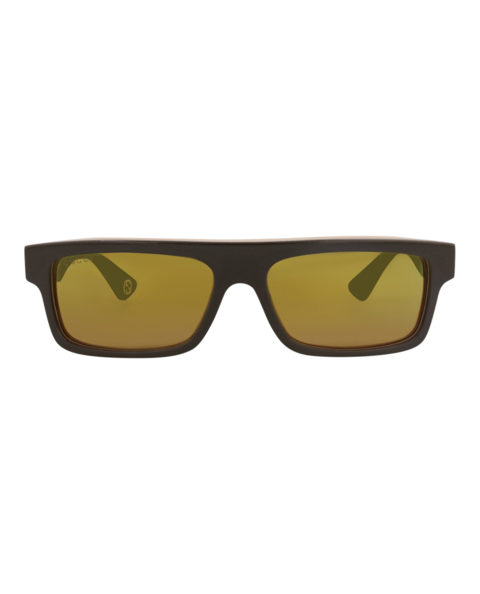Gucci Mens Square/Rectangle Brown Brown Gold Fashion Designer Eyewear