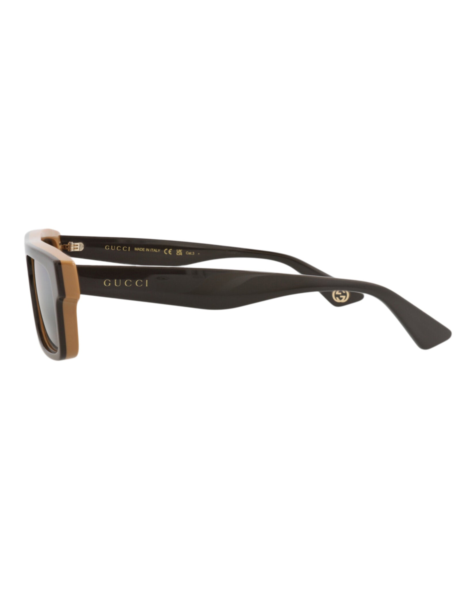 Gucci Mens Square/Rectangle Brown Brown Gold Fashion Designer Eyewear