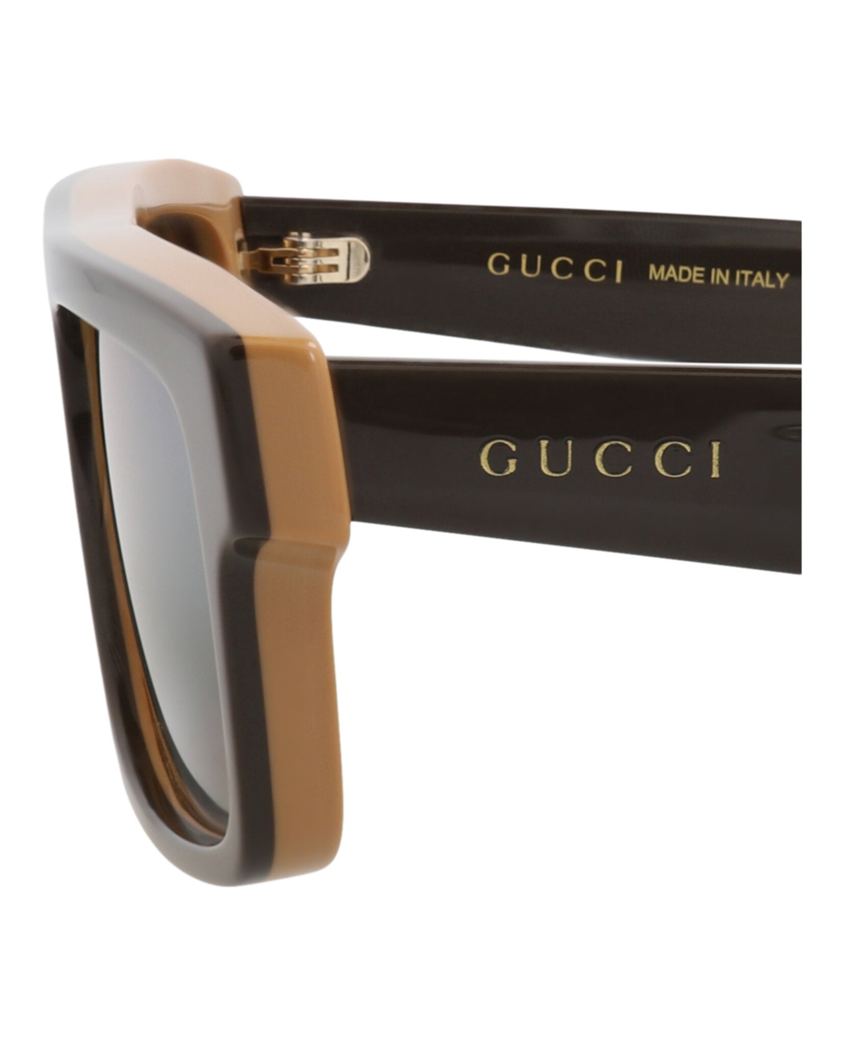 Gucci Mens Square/Rectangle Brown Brown Gold Fashion Designer Eyewear