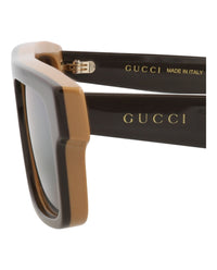 Gucci Mens Square/Rectangle Brown Brown Gold Fashion Designer Eyewear