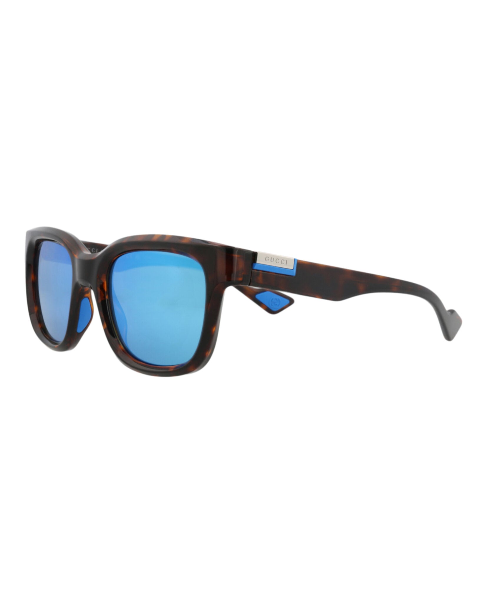 Gucci Mens Square/Rectangle Havana Havana Blue Fashion Designer Eyewear