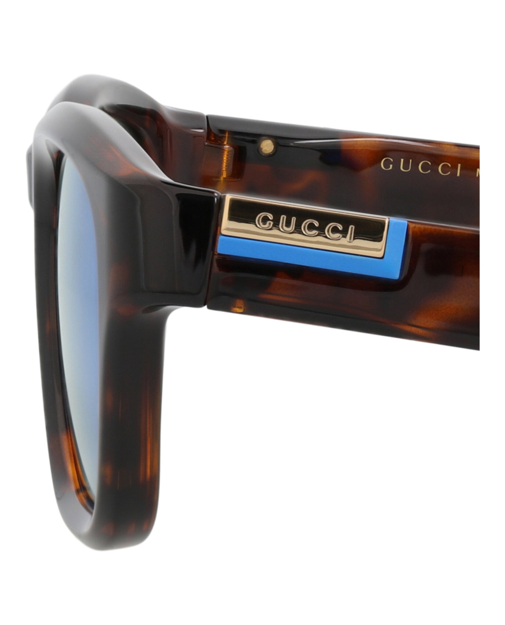 Gucci Mens Square/Rectangle Havana Havana Blue Fashion Designer Eyewear