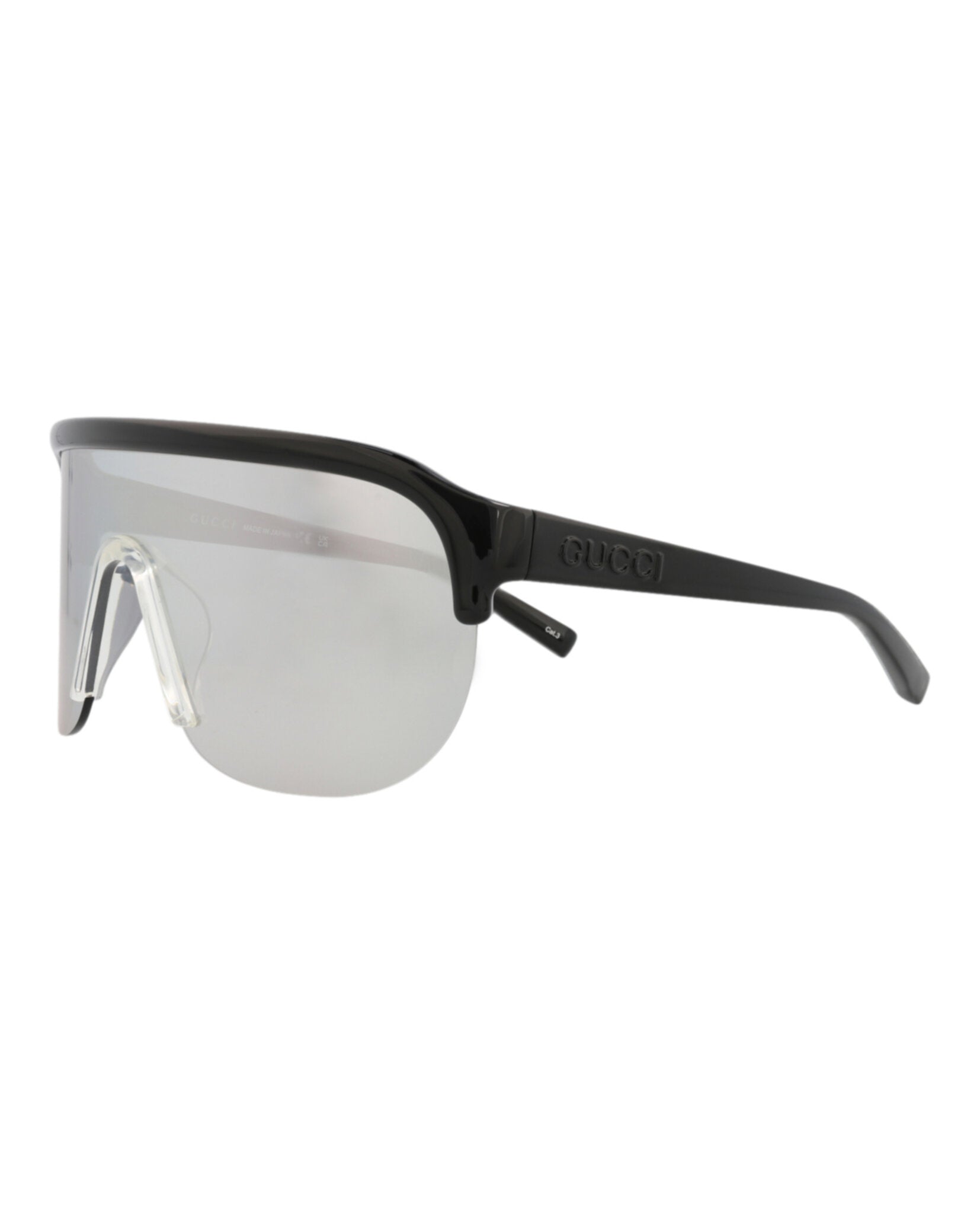 Gucci Gucci Mens Shield/Wrap Black Black Silver Fashion Designer Eyewear