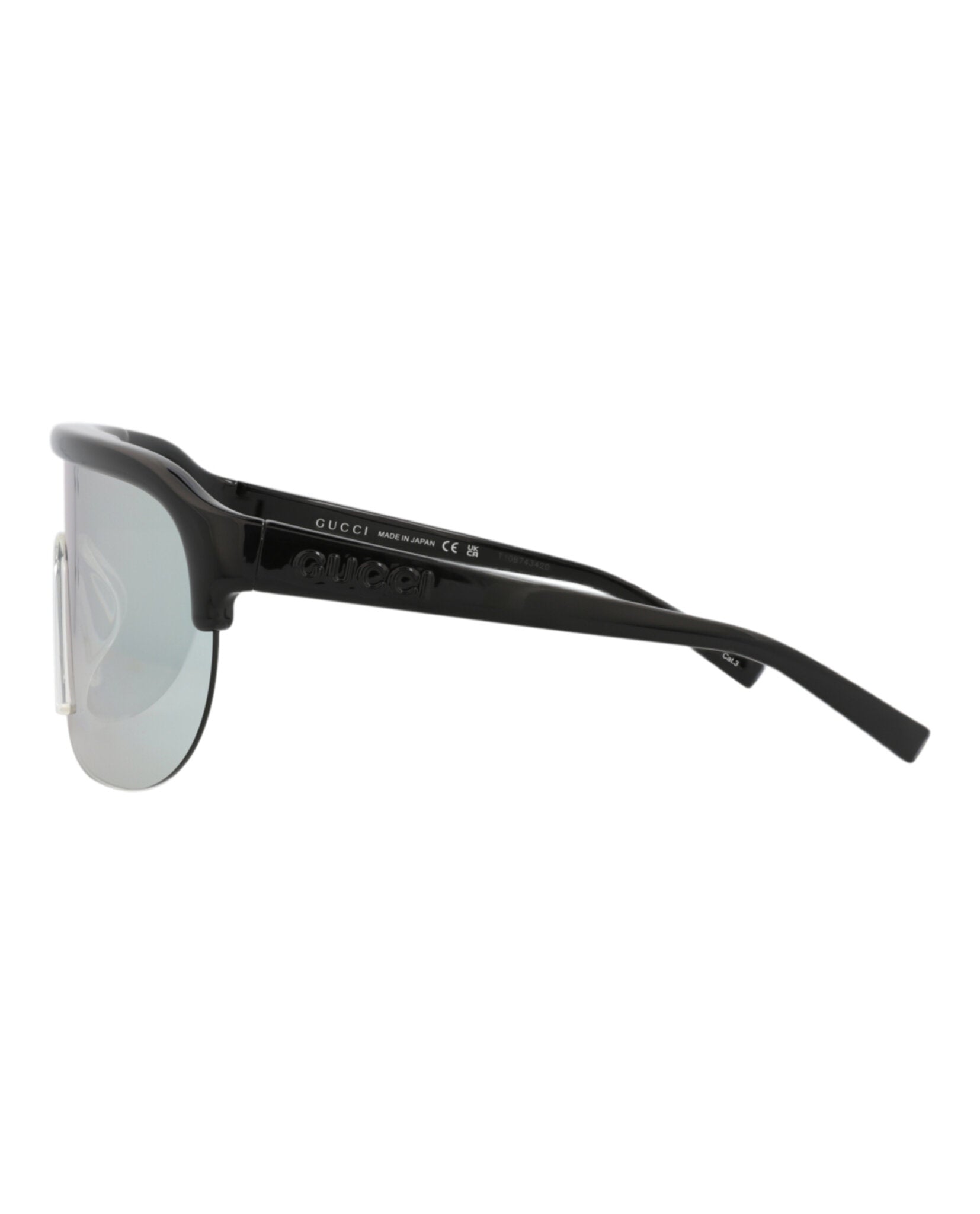 Gucci Gucci Mens Shield/Wrap Black Black Silver Fashion Designer Eyewear