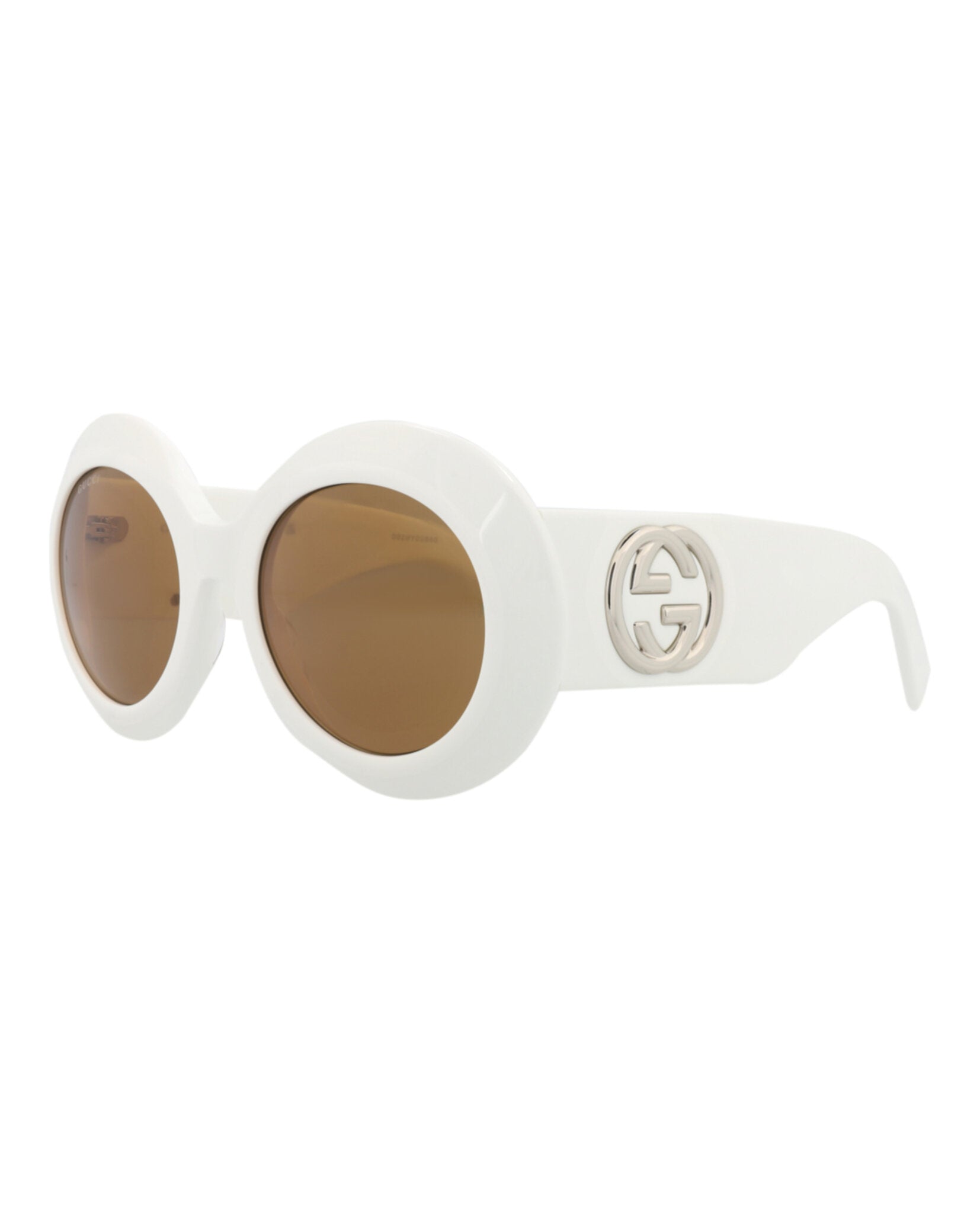 Gucci Womens Round/Oval White White Brown Fashion Designer Eyewear