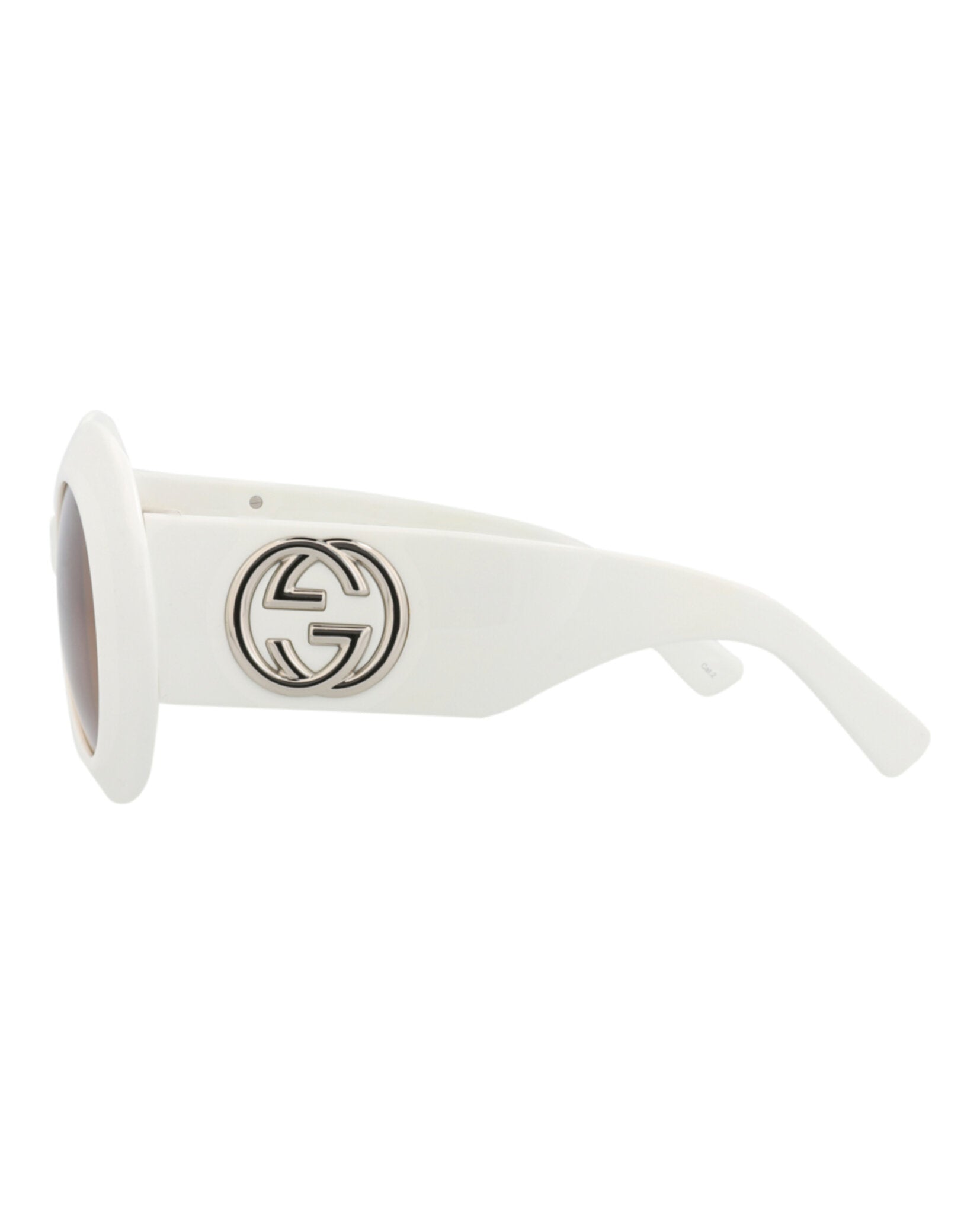 Gucci Womens Round/Oval White White Brown Fashion Designer Eyewear