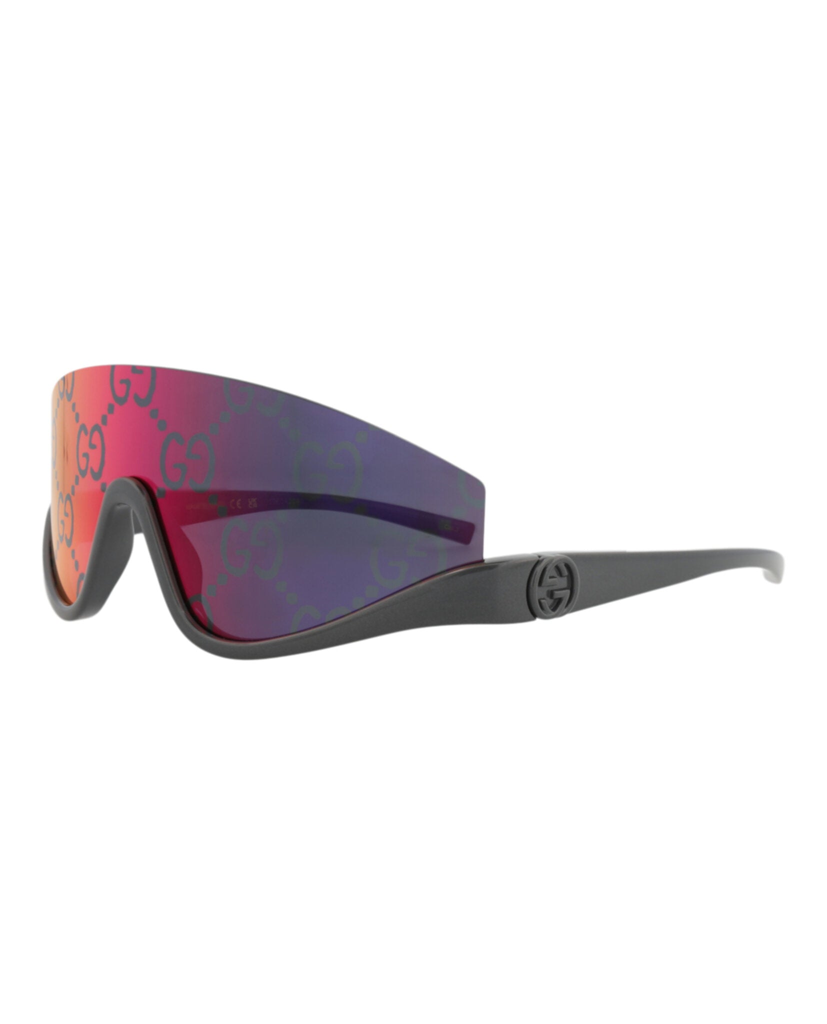 Gucci Womens Shield/Wrap Grey Grey Red Fashion Designer Eyewear
