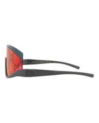 Gucci Womens Shield/Wrap Grey Grey Red Fashion Designer Eyewear