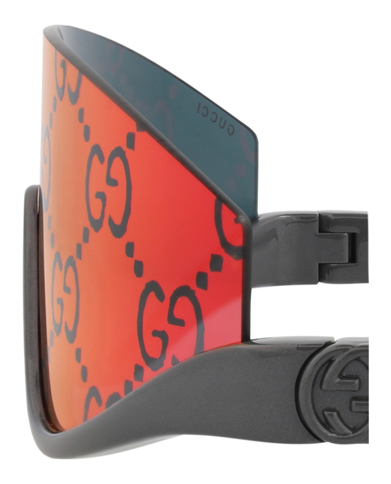 Gucci Womens Shield/Wrap Grey Grey Red Fashion Designer Eyewear