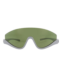 Gucci Womens Shield/Wrap Silver Silver Green Fashion Designer Eyewear