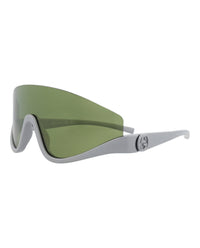 Gucci Womens Shield/Wrap Silver Silver Green Fashion Designer Eyewear