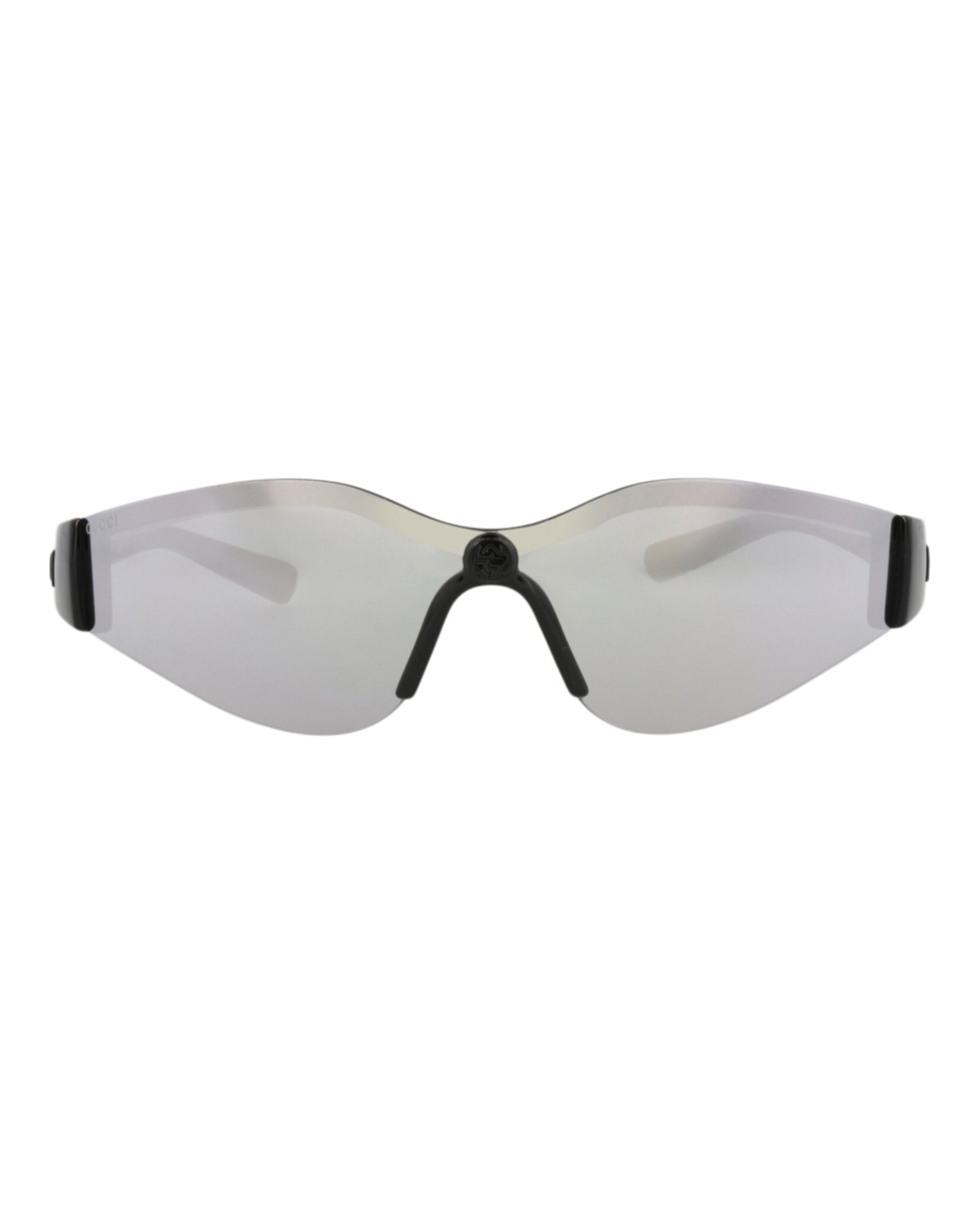 Gucci Womens Shield/Wrap Black Black Silver Fashion Designer Eyewear