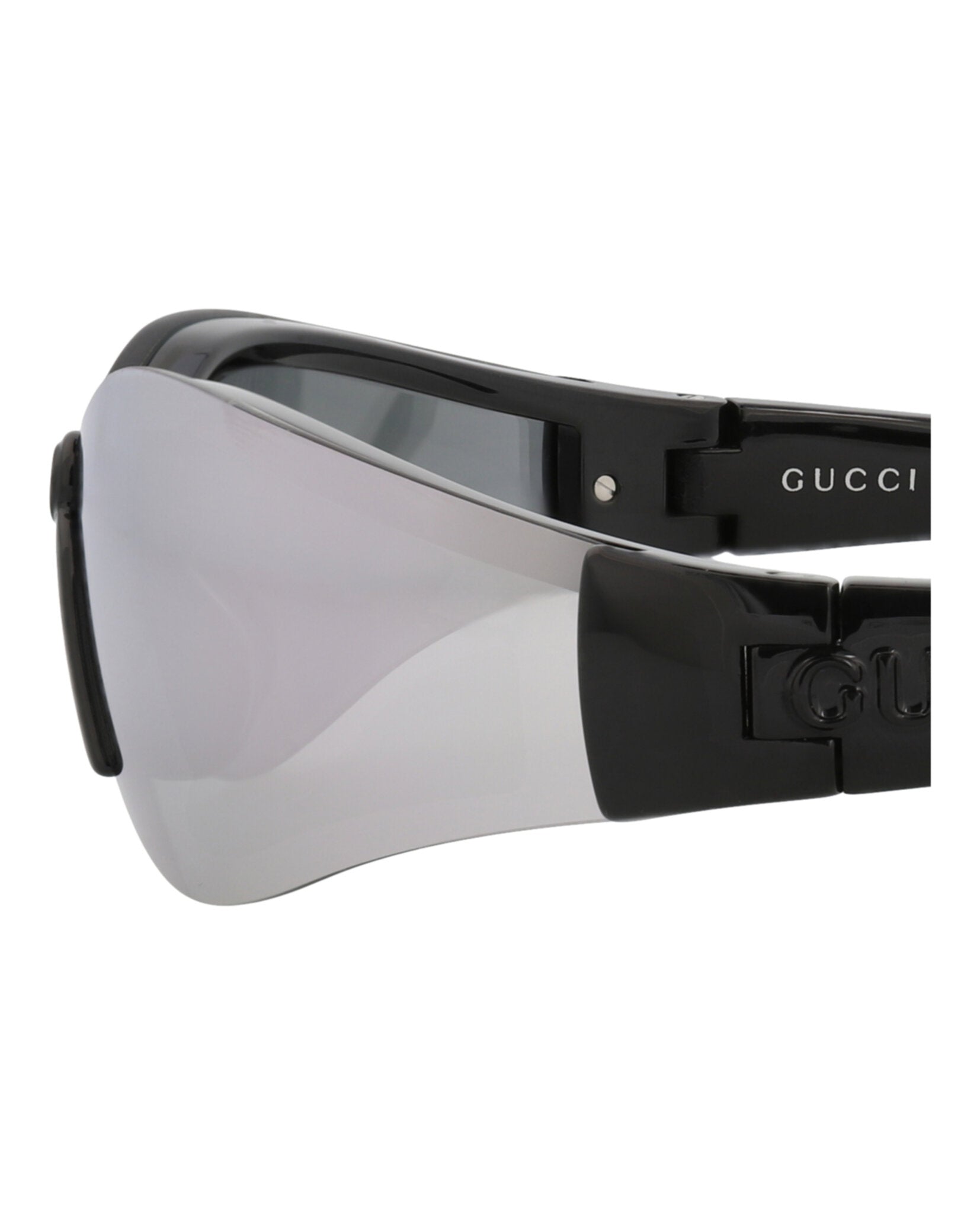 Gucci Womens Shield/Wrap Black Black Silver Fashion Designer Eyewear
