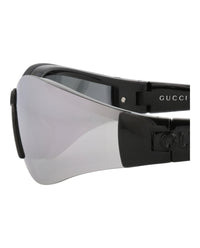 Gucci Womens Shield/Wrap Black Black Silver Fashion Designer Eyewear
