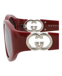 Gucci Womens Round/Oval Burgundy Burgundy Grey Fashion Designer Eyewear
