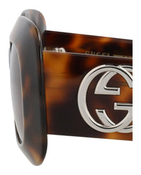 Gucci Womens Square/Rectangle Havana Havana Brown Fashion Designer Eyewear