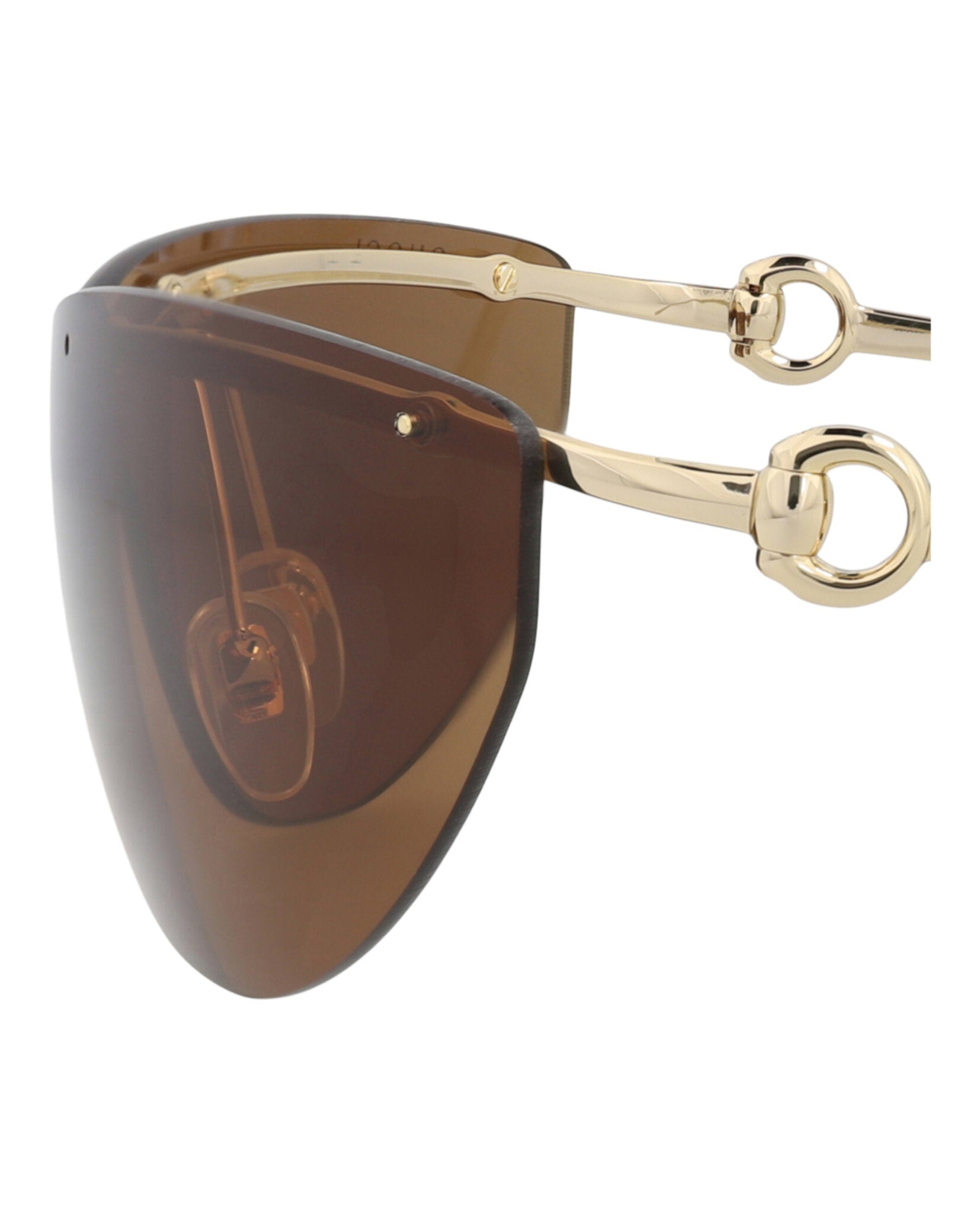 Gucci Gucci Womens Shield/Wrap Gold Gold Brown Fashion Designer Eyewear