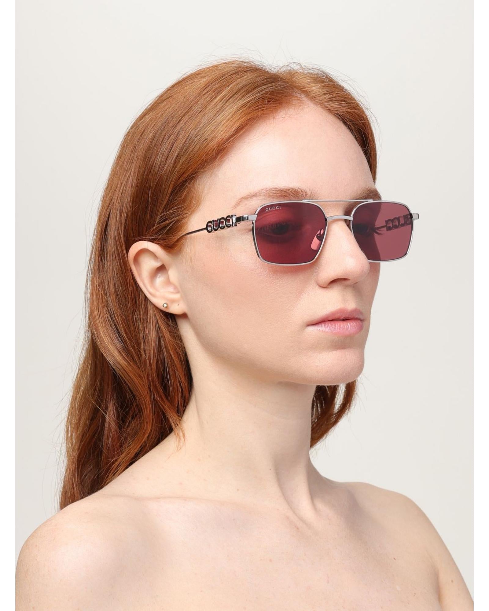 Gucci GG1804S Sunglasses Interlocking G Women Silver