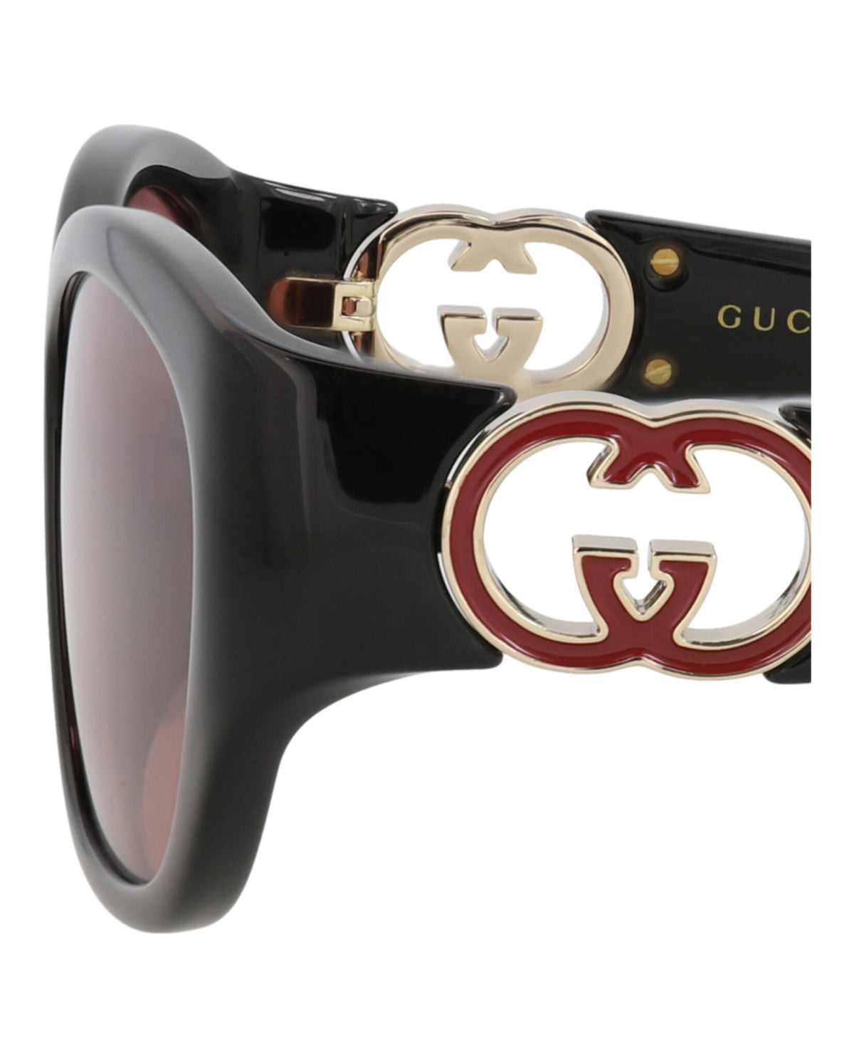 Gucci Womens Round/Oval Black Black Red Fashion Designer Eyewear