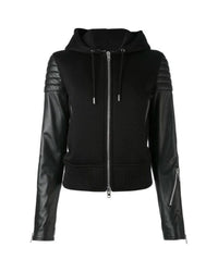 Givenchy Hooded LeatherSleeve Jacket Model Black Women Jackets & Coats