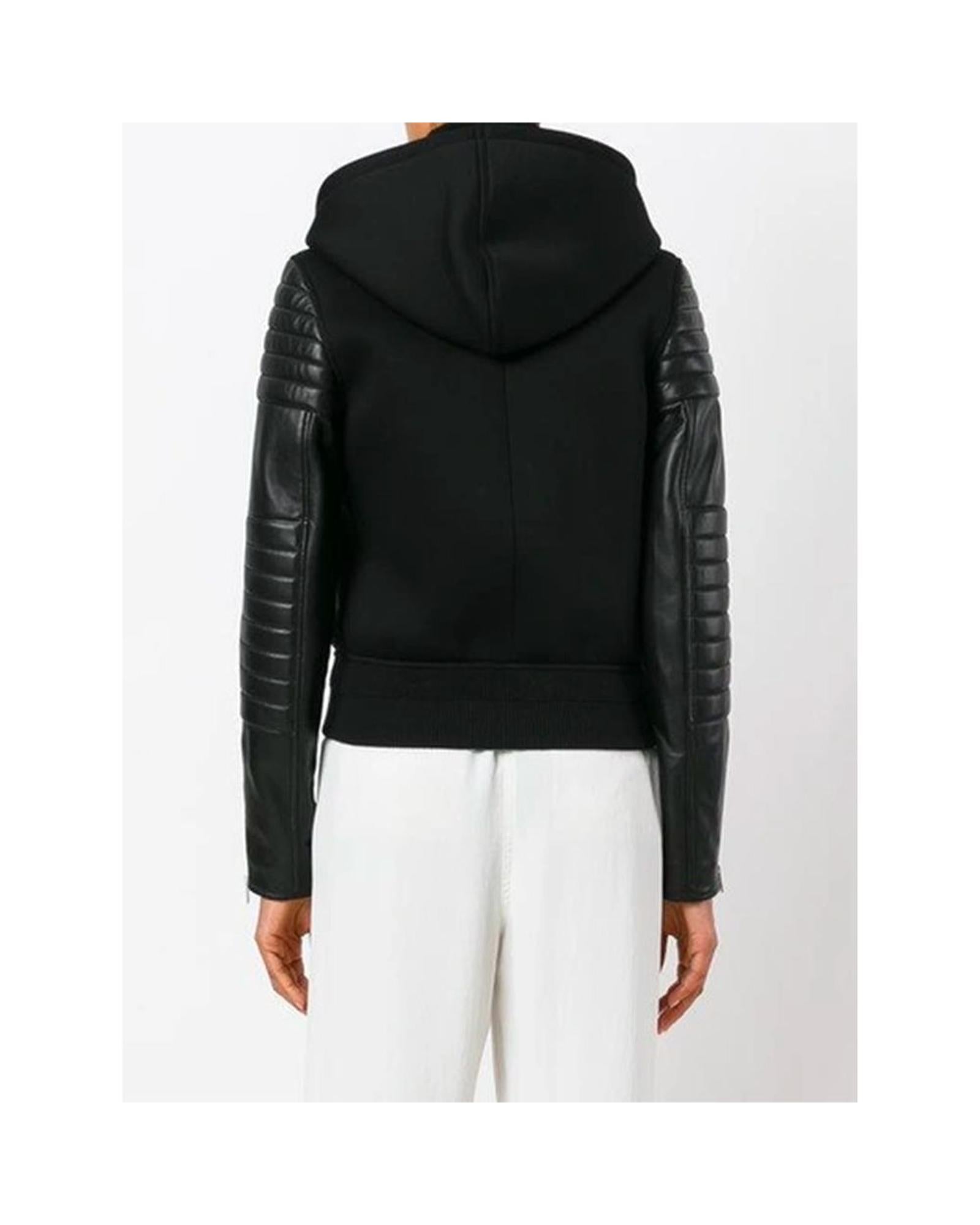 Givenchy Hooded LeatherSleeve Jacket Model Black Women Jackets & Coats