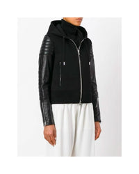 Givenchy Hooded LeatherSleeve Jacket Model Black Women Jackets & Coats