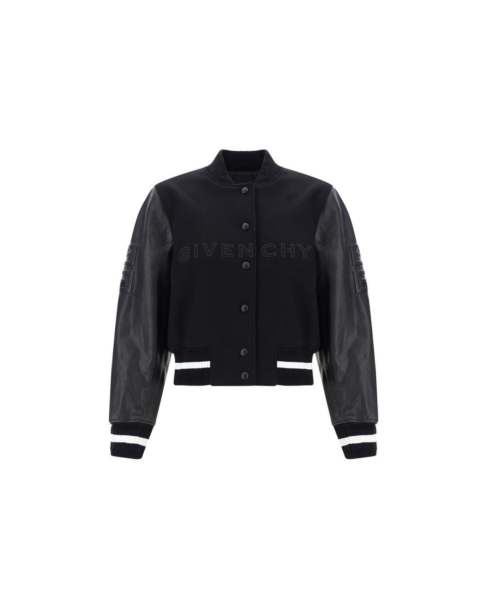 Givenchy Cropped Bomber Jacket 4G Logo-Embroidered Women Black Coats Black