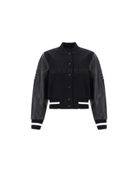 Givenchy Cropped Bomber Jacket 4G Logo-Embroidered Women Black Coats Black