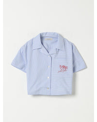 Golden Goose Striped Cropped Shirt Palm Tree Embroidery Kids Blue 12 (Big Girl M) Blue