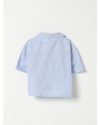 Golden Goose Striped Cropped Shirt Palm Tree Embroidery Kids Blue