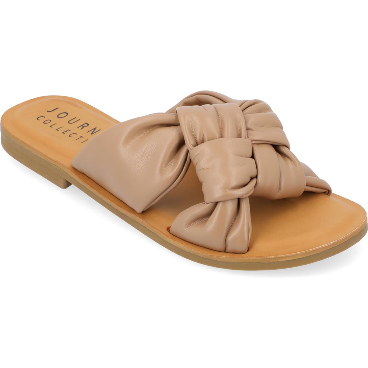 Kianna Womens Faux Leather Slip On Slide Sandals Brown
