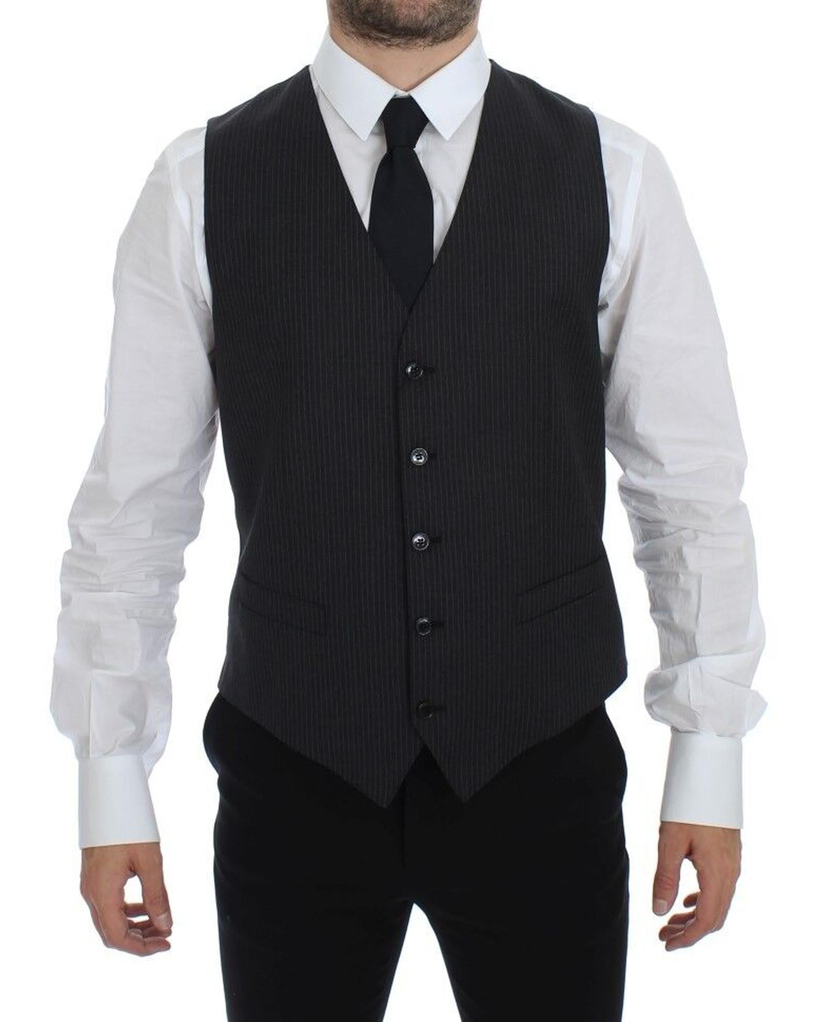 Dolce & Gabbana Men's Pinstripe Wool Vest - Black