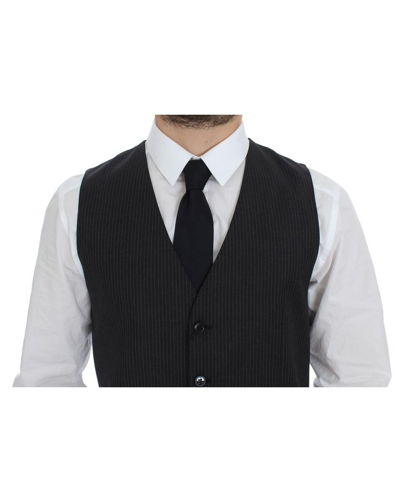 Dolce & Gabbana Men's Pinstripe Wool Vest - Black