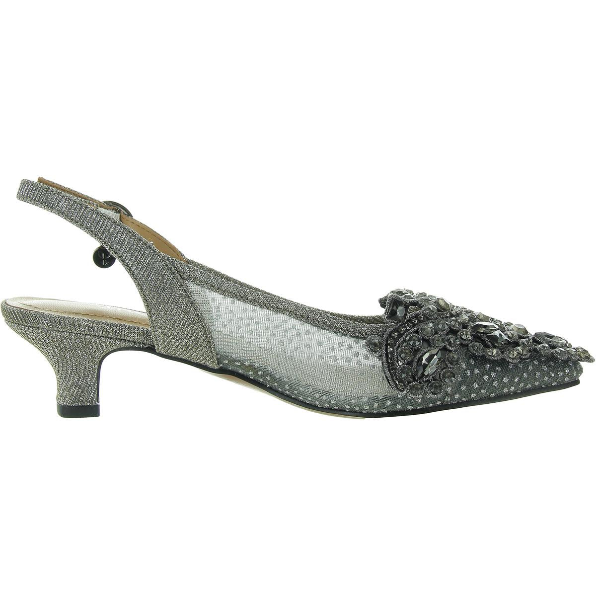Womens Embellished Metallic Slingback Heels
