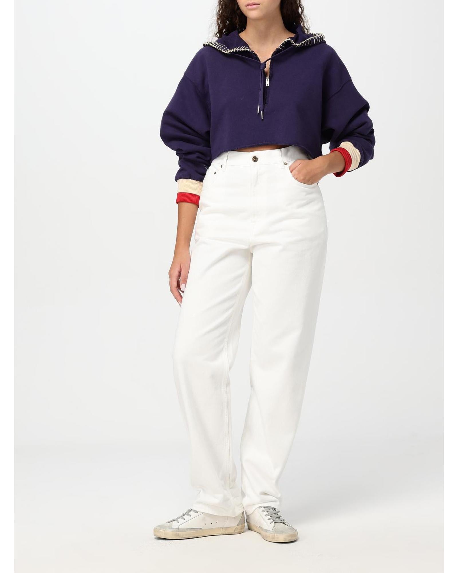 Golden Goose Cropped HalfZip Hoodie Women Blue Sweatshirts