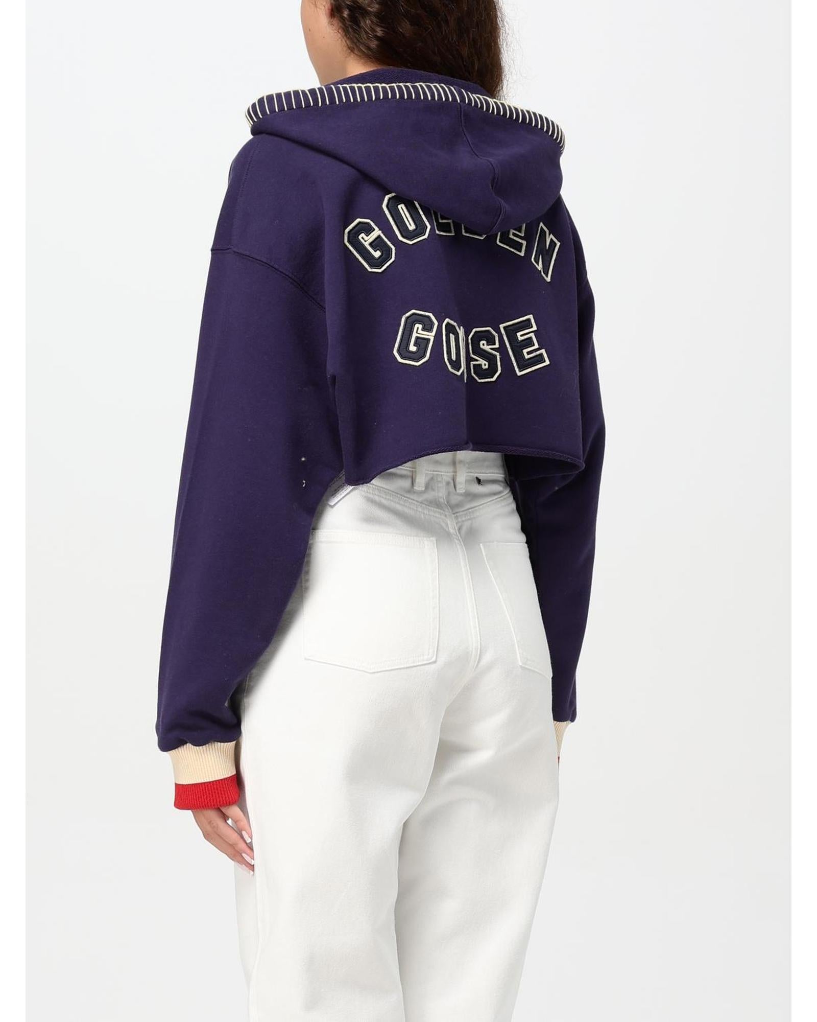 Golden Goose Cropped HalfZip Hoodie Women Blue Sweatshirts