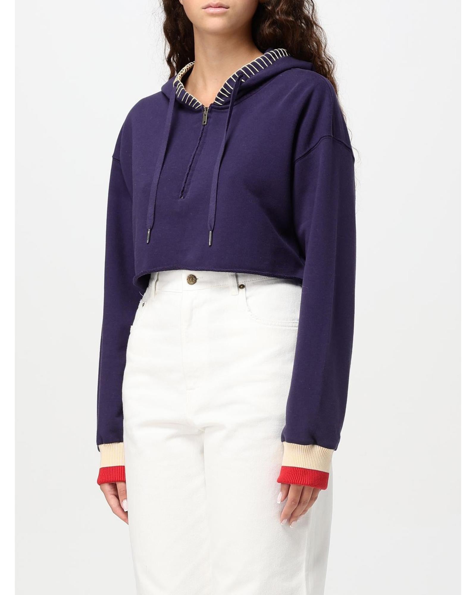 Golden Goose Cropped HalfZip Hoodie Women Blue Sweatshirts