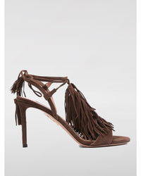 Aquazzura Christy Suede Fringe Sandals Women Coffee Heels