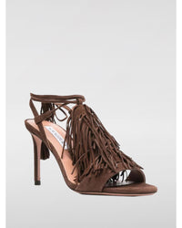 Aquazzura Christy Suede Fringe Sandals Women Coffee Heels
