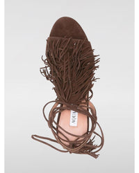 Aquazzura Christy Suede Fringe Sandals Women Coffee Heels
